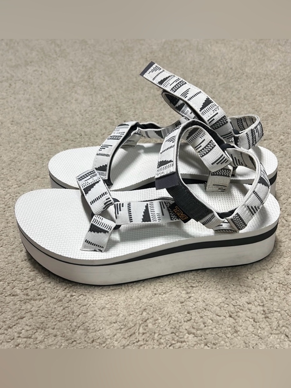 Teva White Black Patterned Platform Sandals